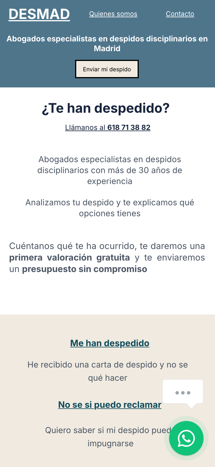 Captura de la web actual de DESMAD Abogados en un móvil